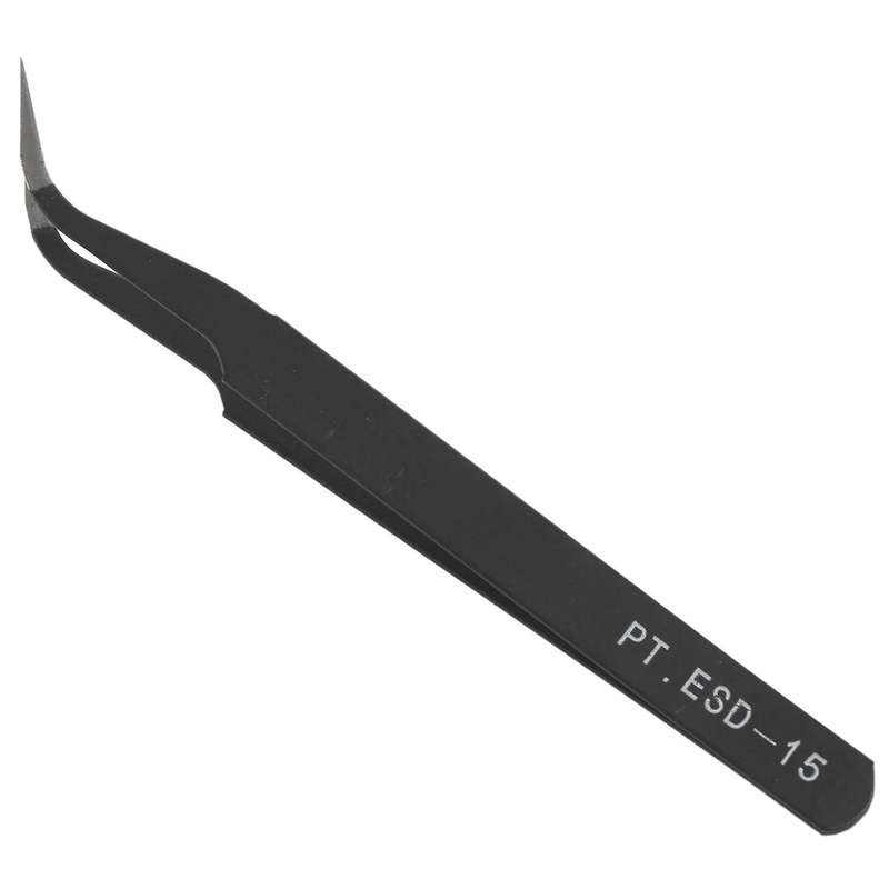 2 Pcs 13cm Length Black Anti-static Straight Curved Tweezers