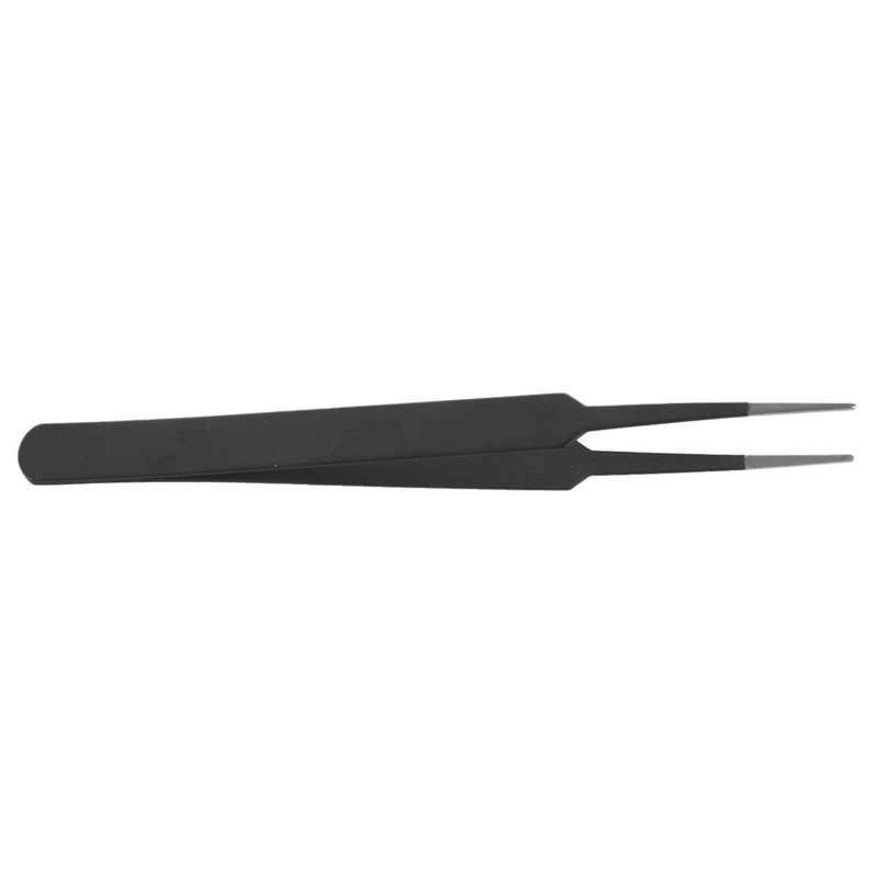 2 Pcs 13cm Length Black Anti-static Straight Curved Tweezers
