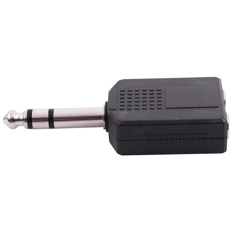 Mono 6.35mm Male Plug to Dual 6.35mm Female Socket Splitter Adapter Connector