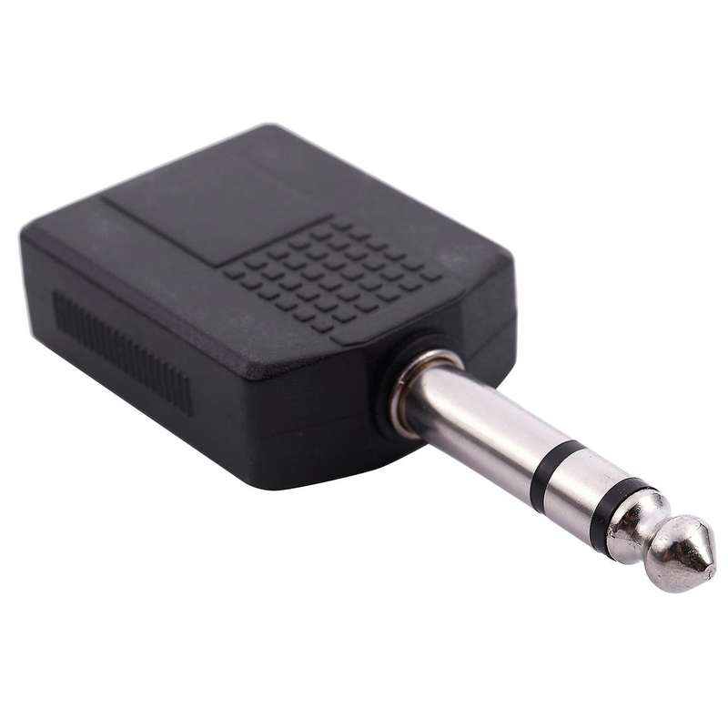 Mono 6.35mm Male Plug to Dual 6.35mm Female Socket Splitter Adapter Connector