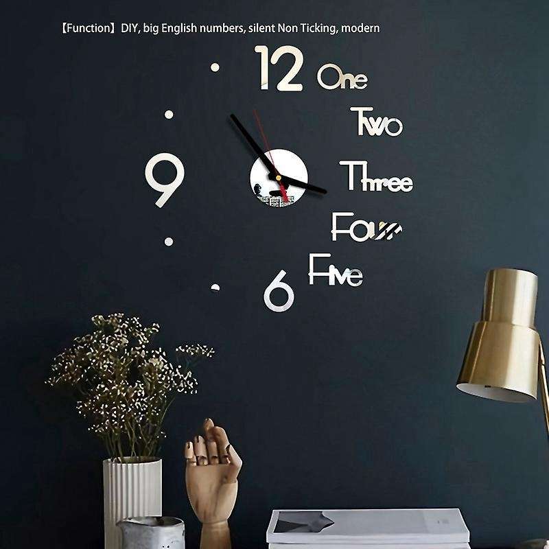 Large Modern 3d Wall Clock Kit,for Living Room Bedroom Decor,silver