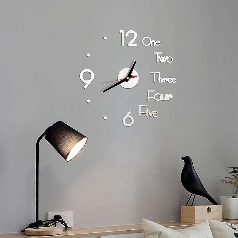 Large Modern 3d Wall Clock Kit,for Living Room Bedroom Decor,silver