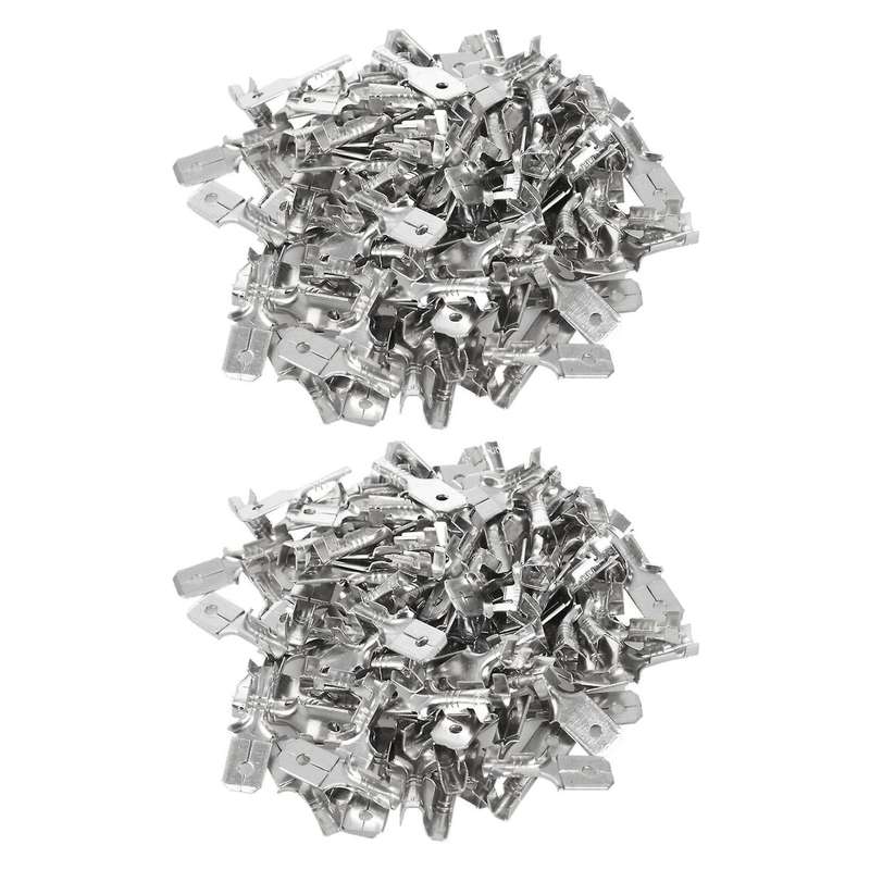 6.3mm Male Electrical Spade Crimp Terminals Wiring Connectors 200 Pcs