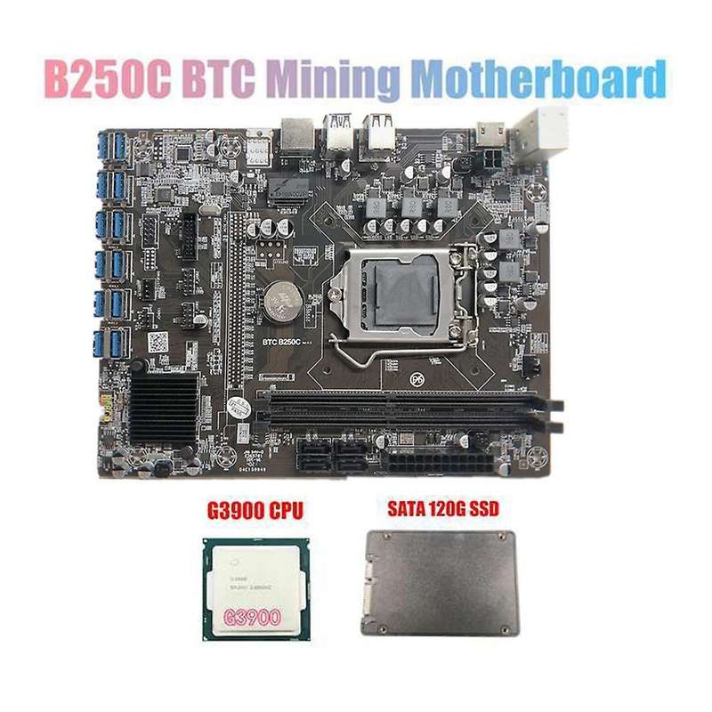 B250c Btc Mining Motherboard with G3900 Cpu+ Ssd for Btc Miner Mining