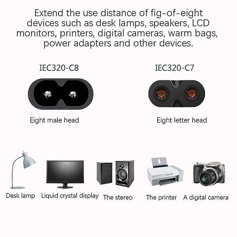 Iec320 C7 to C8 Power Adapter Extension Cord with Switch Control