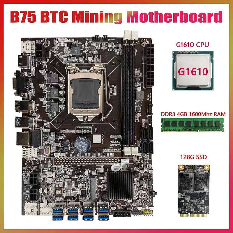 B75 Usb Btc Mining Motherboard+g1610 Cpu+ddr3 4gb 1600mhz Ram