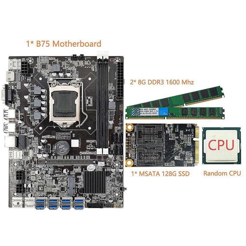 B75 Eth Mining Motherboard+cpu+128g Msata Ssd+2 X 8g Ddr3 1600mhz