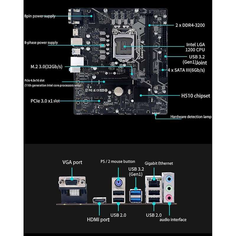 H510mh Pro Motherboard Sata Iii Micro-atx Usb3.2 Motherboard for Pc