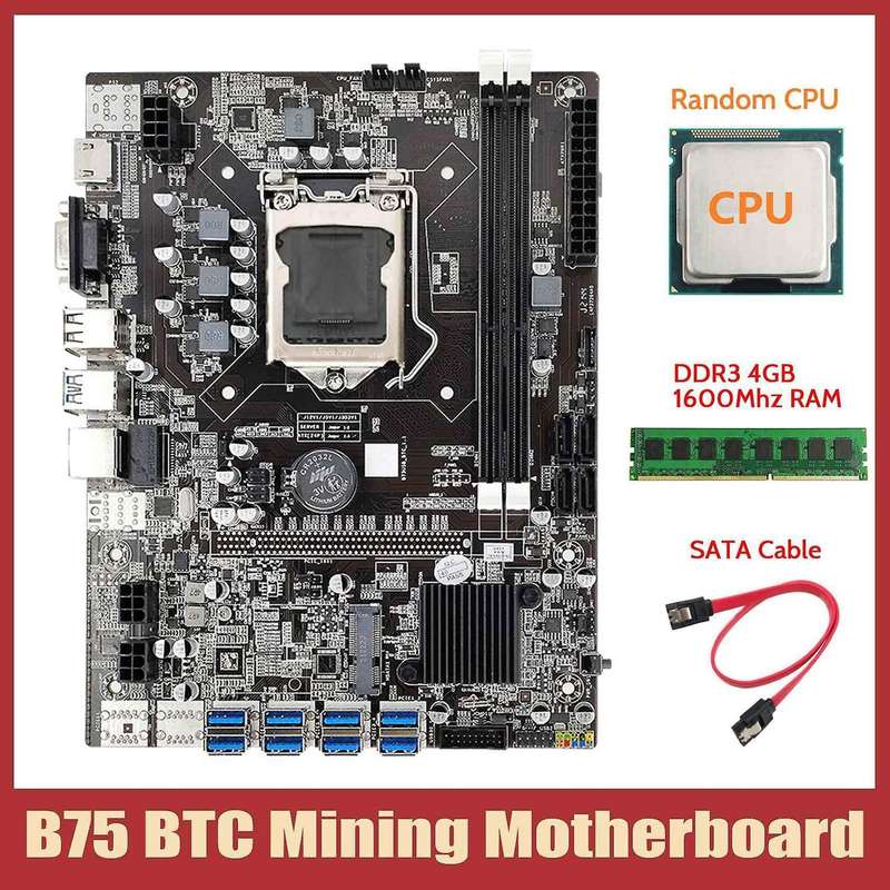 B75 Eth Mining Motherboard+cpu+ddr3 4gb 1600mhz Ram+sata Cable
