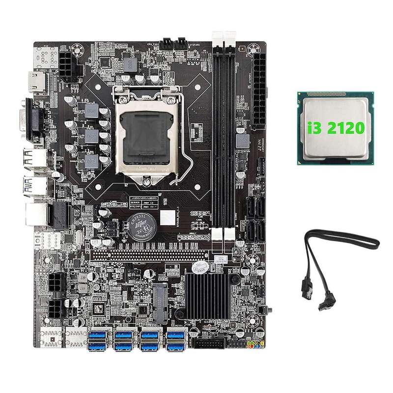 B75 Eth Mining Motherboard 8xpcie Usb Adapter+i3 2120 Cpu+sata Cable