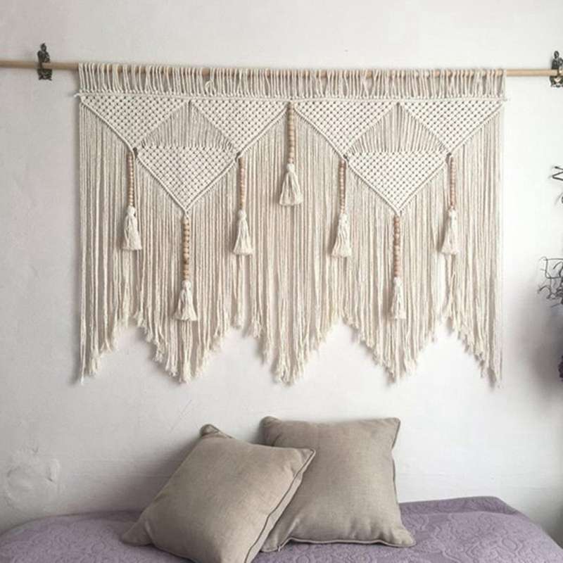 Macrame Wall Hanging Woven Bohemian Cotton Rope Decor Gray