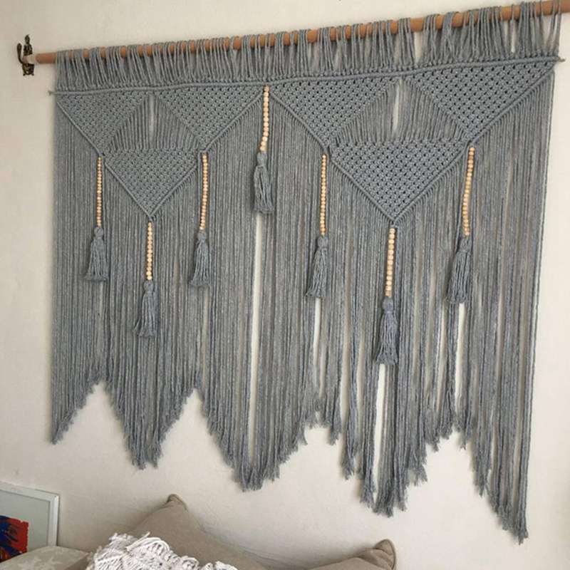 Macrame Wall Hanging Woven Bohemian Cotton Rope Decor Gray