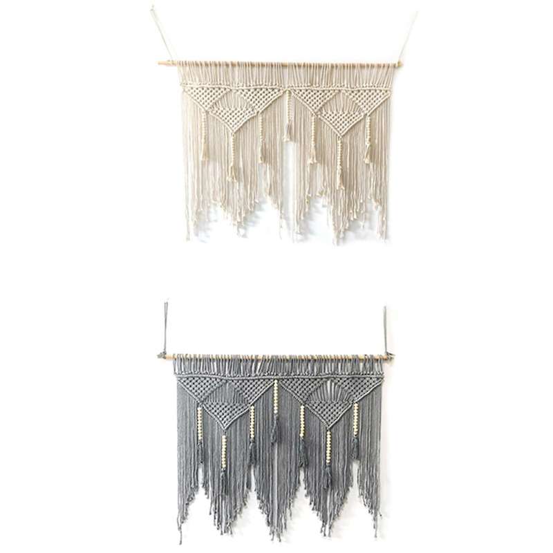 Macrame Wall Hanging Woven Bohemian Cotton Rope Decor Gray