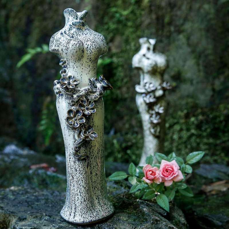 1pcs Cheongsam Dress Flower Pot Ceramic Vase Home Garden Decor B