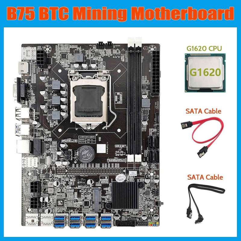 B75 Eth Mining Motherboard+g1620 Cpu+2xsata Cable Usb Btc Motherboard