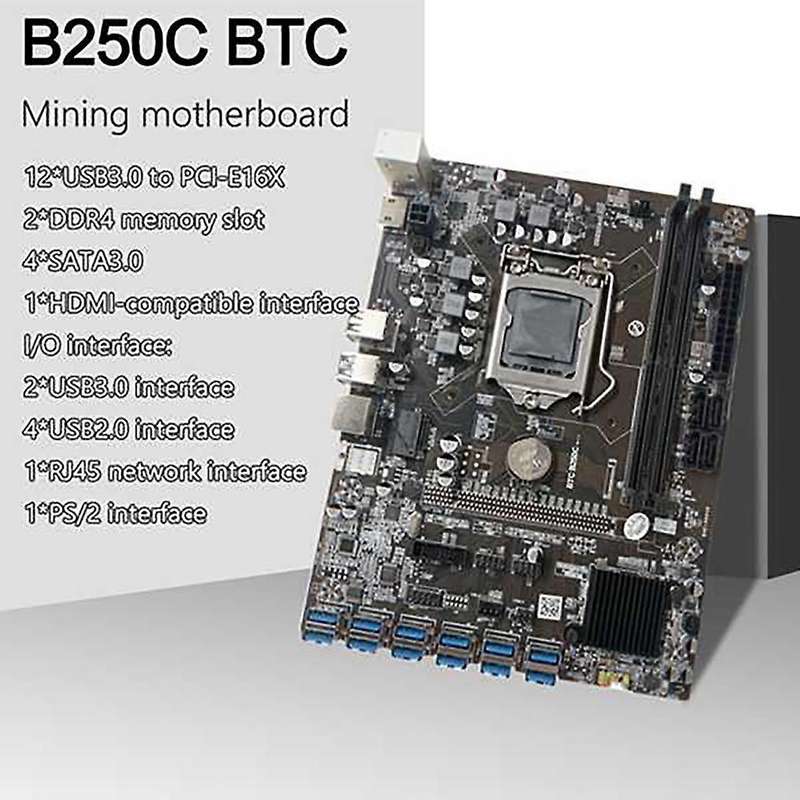 B250c Btc Mining Motherboard with G3900 Cpu+cooling Fan Ram Sata3.0