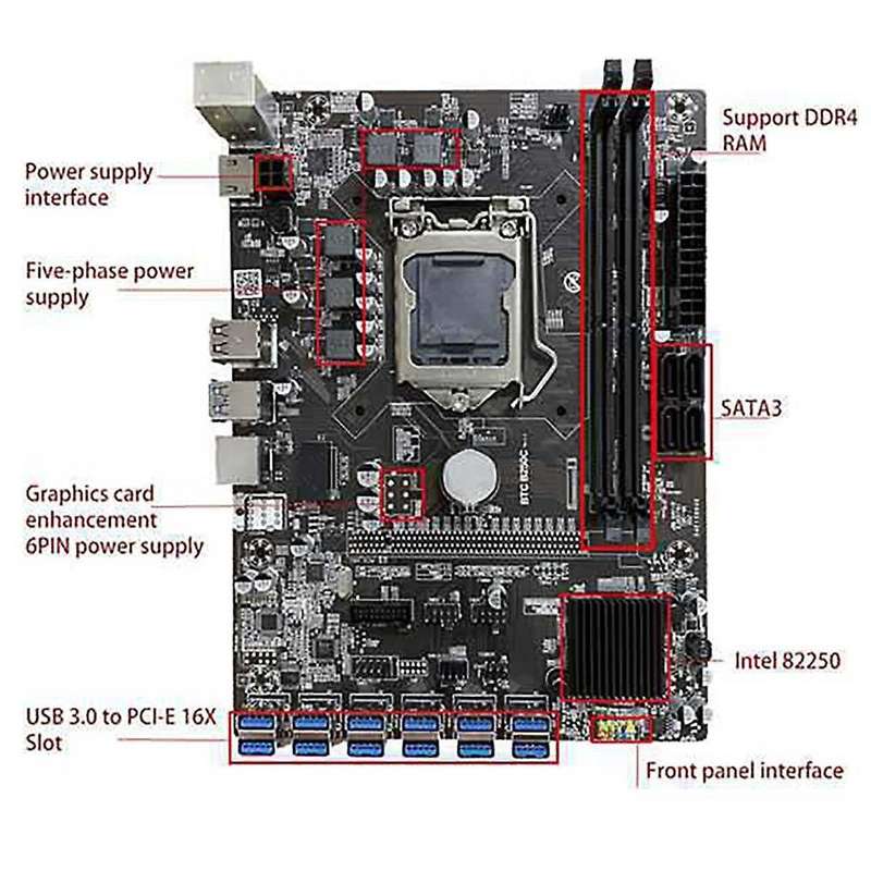 B250c Btc Mining Motherboard with G3900 Cpu+cooling Fan Ram Sata3.0