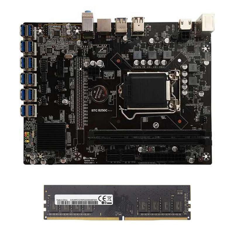 B250c Btc Mining Motherboard+ddr4 8g 2133mhz Ram 12xpcie to Usb3.0