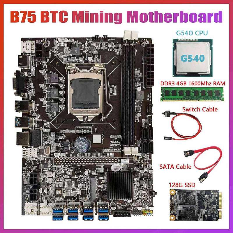 B75 Btc Motherboard+g540 Cpu+ddr3 4gb 1600mhz Ram+128g Msata Ssd