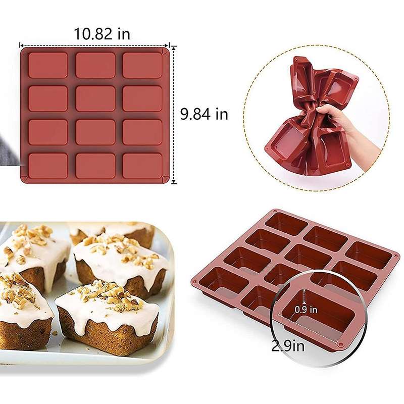 12 Cavities Brownie Flat Bread Pan Silicone Mini Bread Baking Pan