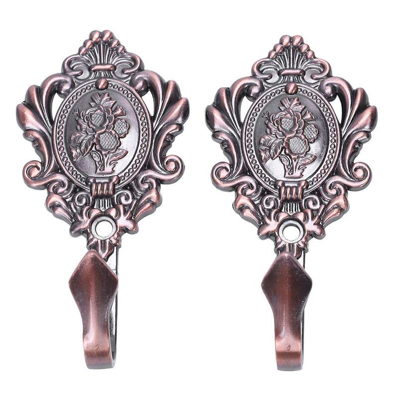 Rose Pattern Alloy Drapery Tieback Hooks 2pcs (red Patina)
