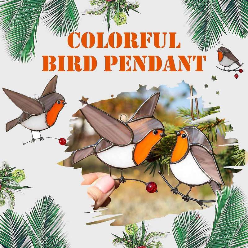 Hanging Birds On Wire High Stained Suncatcher Decor - Sitting Robin