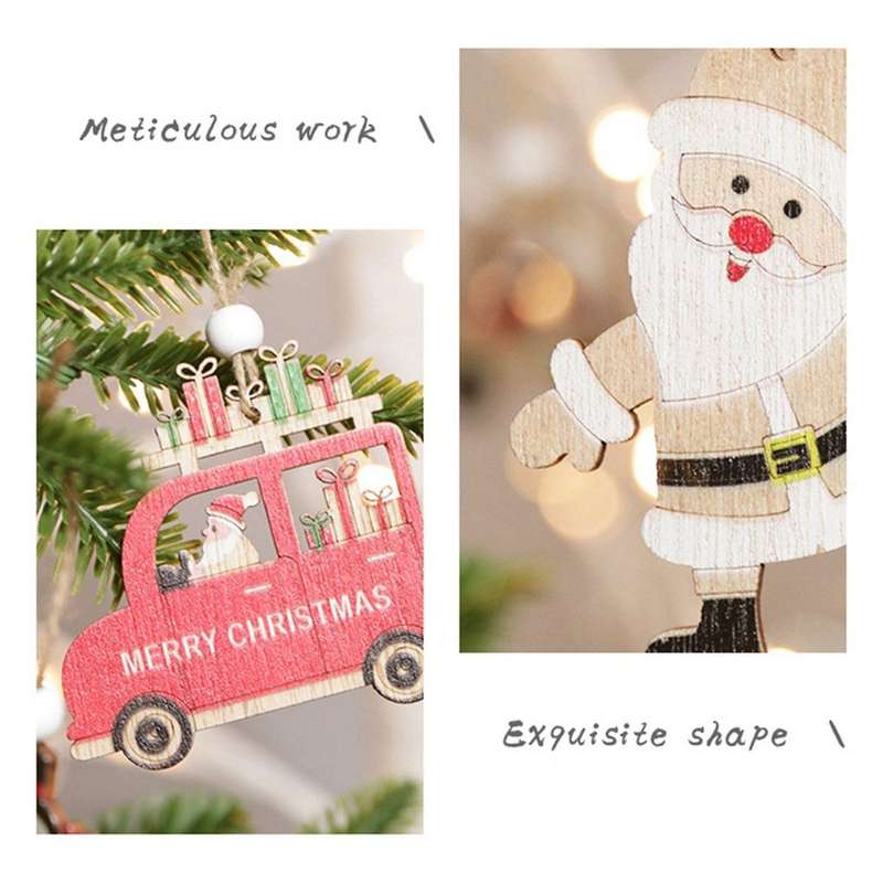 9 Pcs Christmas Car Wooden Pendants Home Decor New Year Kids Gift, B