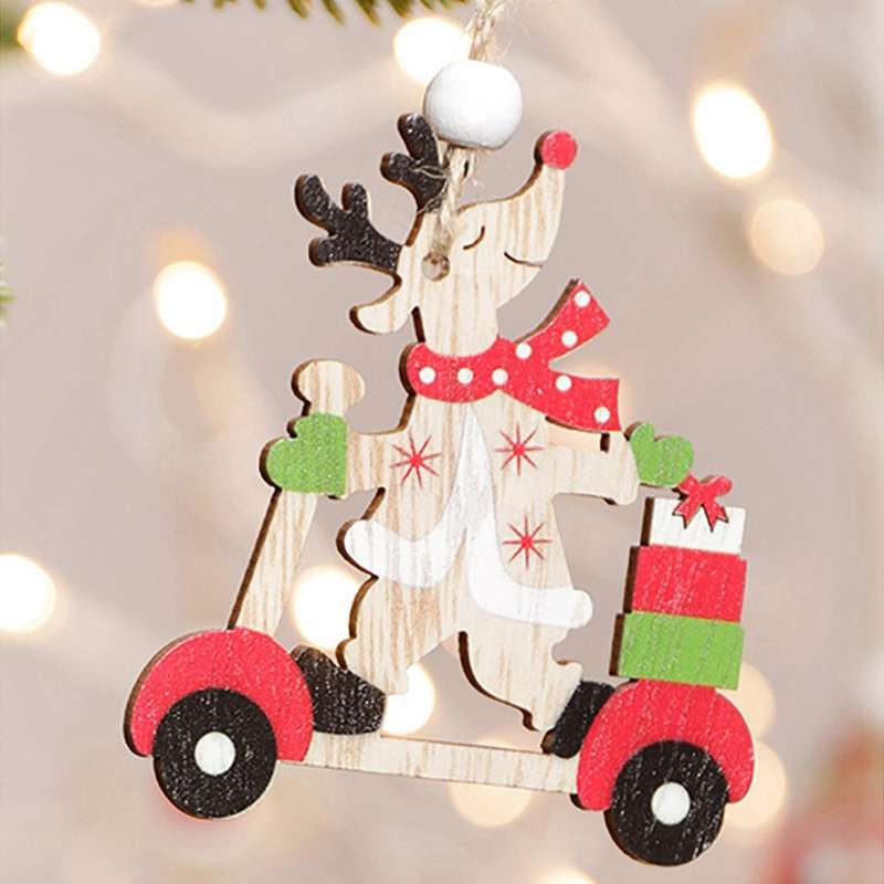 9 Pcs Christmas Car Wooden Pendants Home Decor New Year Kids Gift, B