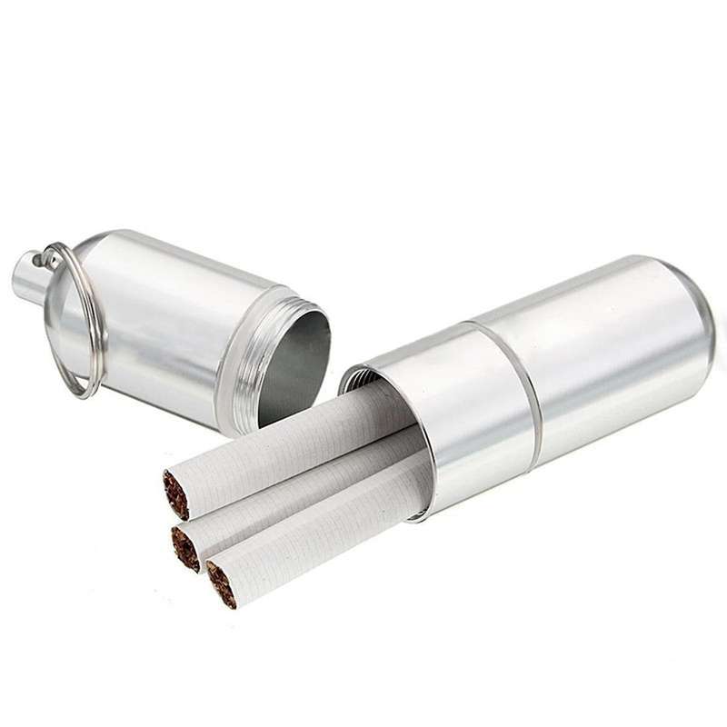 2x Aluminum Alloy Cigarette Holder Capsule Case Waterproof Key Ring
