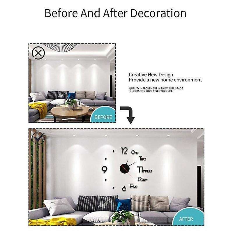 Large Modern 3d Wall Clock Kit,for Living Room Bedroom Decor,red