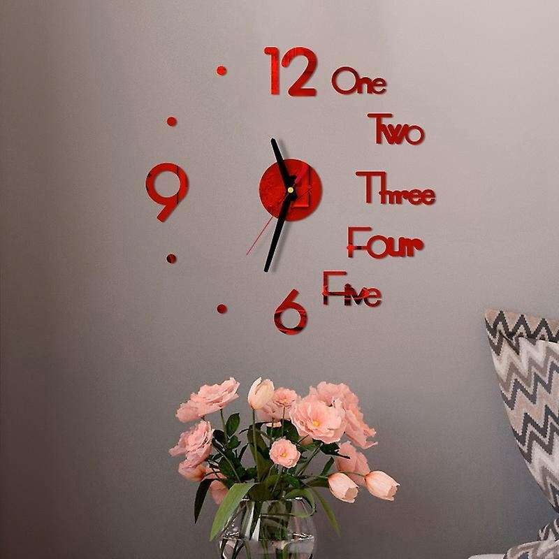 Large Modern 3d Wall Clock Kit,for Living Room Bedroom Decor,red