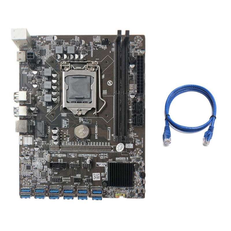 B250c Mining Motherboard with Rj45 Network Cable 12 Pcie to Usb3.0