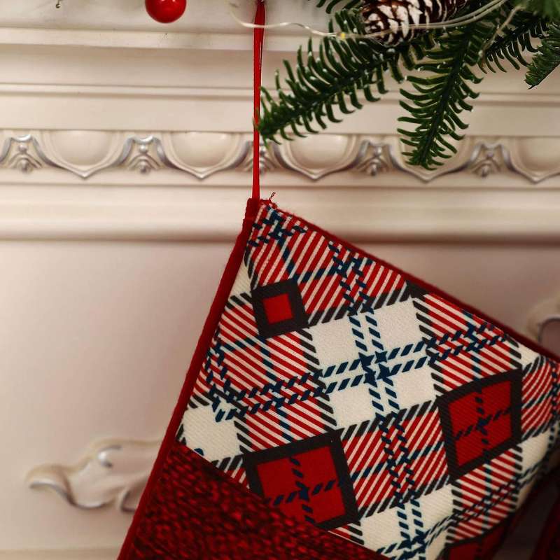 Christmas Stockings, Plaid Cuff Design Fireplace, Santa Claus