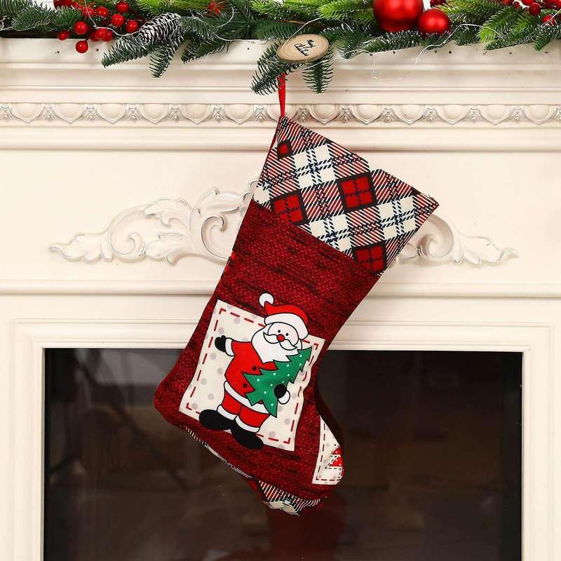 Christmas Stockings, Plaid Cuff Design Fireplace, Santa Claus