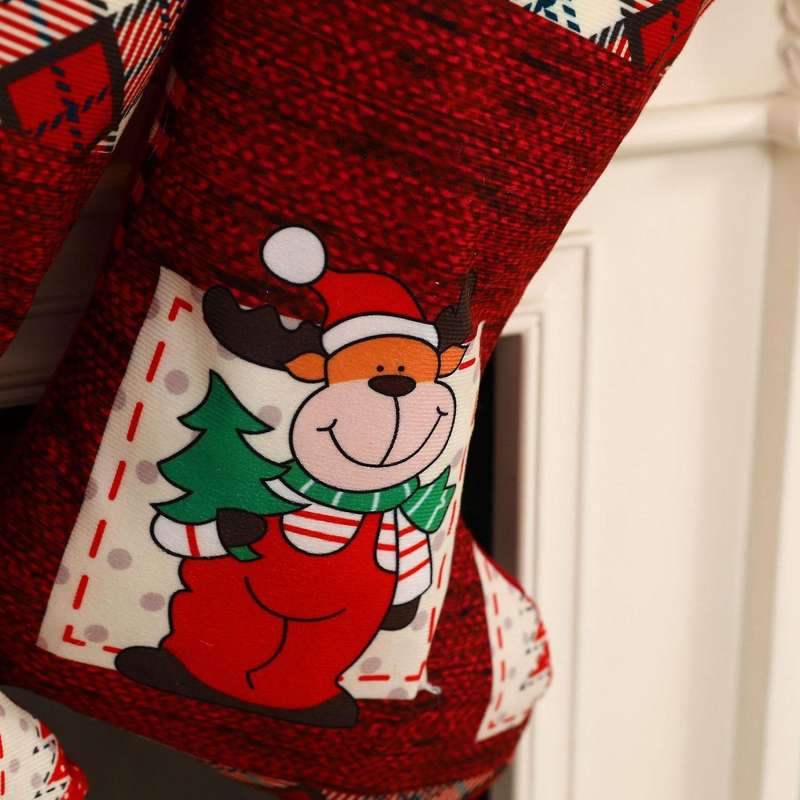 Christmas Stockings, Plaid Cuff Design Fireplace, Santa Claus