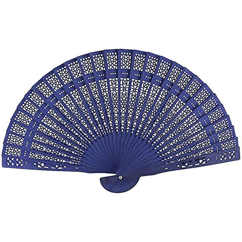 8 Inch Folding Wooden Hand Flower Bamboo Pocket Fan-blue