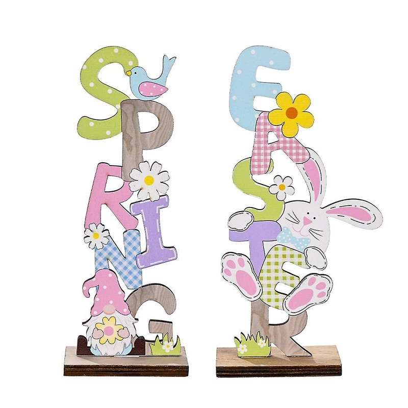 2pcs Hello Spring Easter Letter Wooden Ornaments Home Decoration