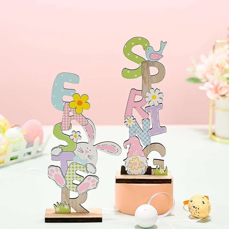2pcs Hello Spring Easter Letter Wooden Ornaments Home Decoration