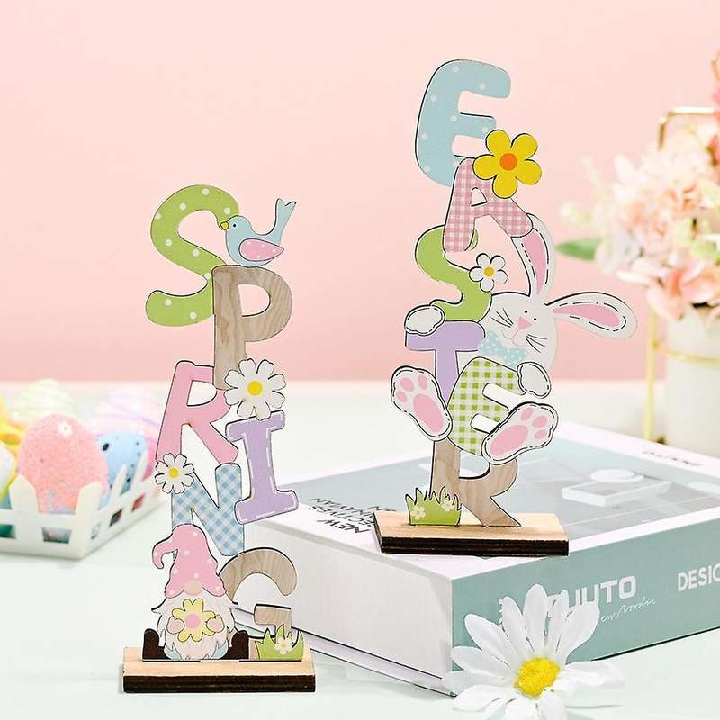 2pcs Hello Spring Easter Letter Wooden Ornaments Home Decoration