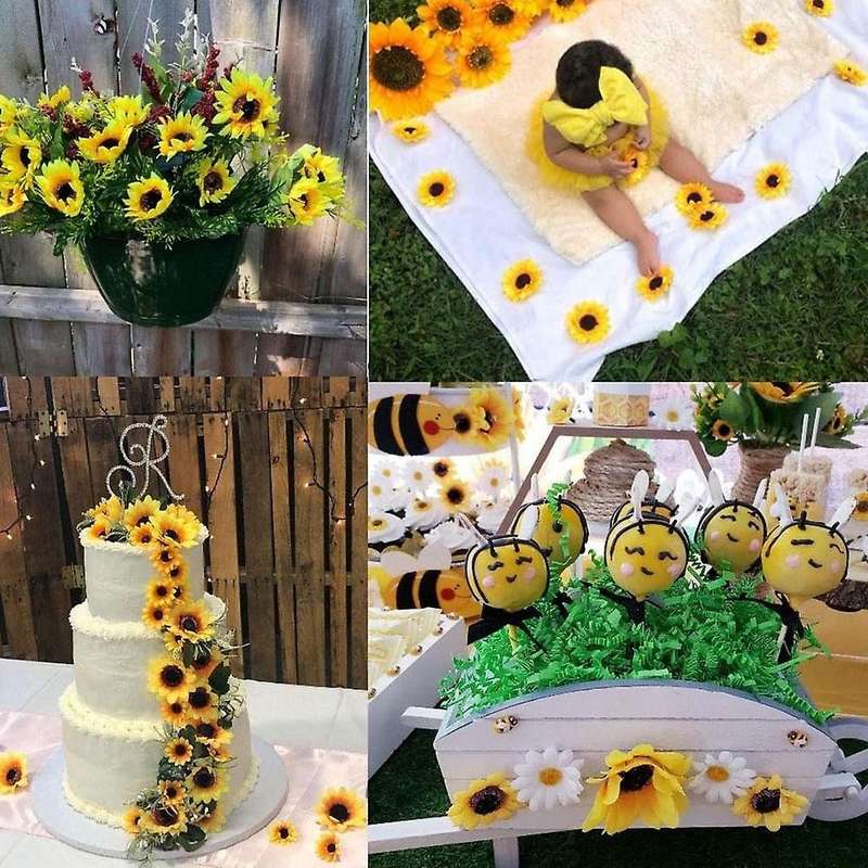 50pcs Artificial Sunflower Heads Fabric Sunflower Heads for Wedding