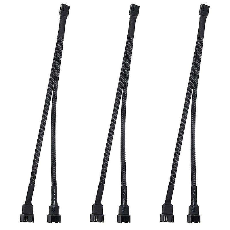 3pcs Pwm Fan Splitter Cable 2way 4pin Y Sleeved Extension Power Cable