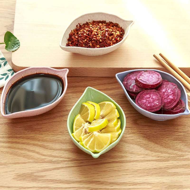 4 Pieces Of Wheat Leaf-shaped Dishes, Dipping Plate, Seasoning Plate
