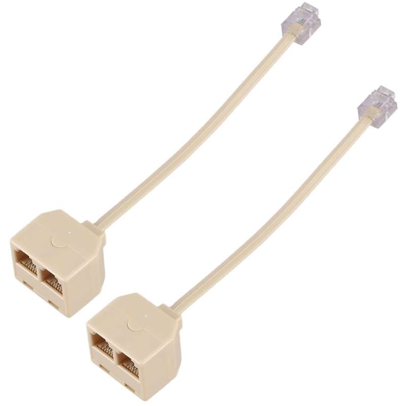 Rj11 6p4c 2 Way Outlet Telephone Jack Line Splitter Adapter Beige