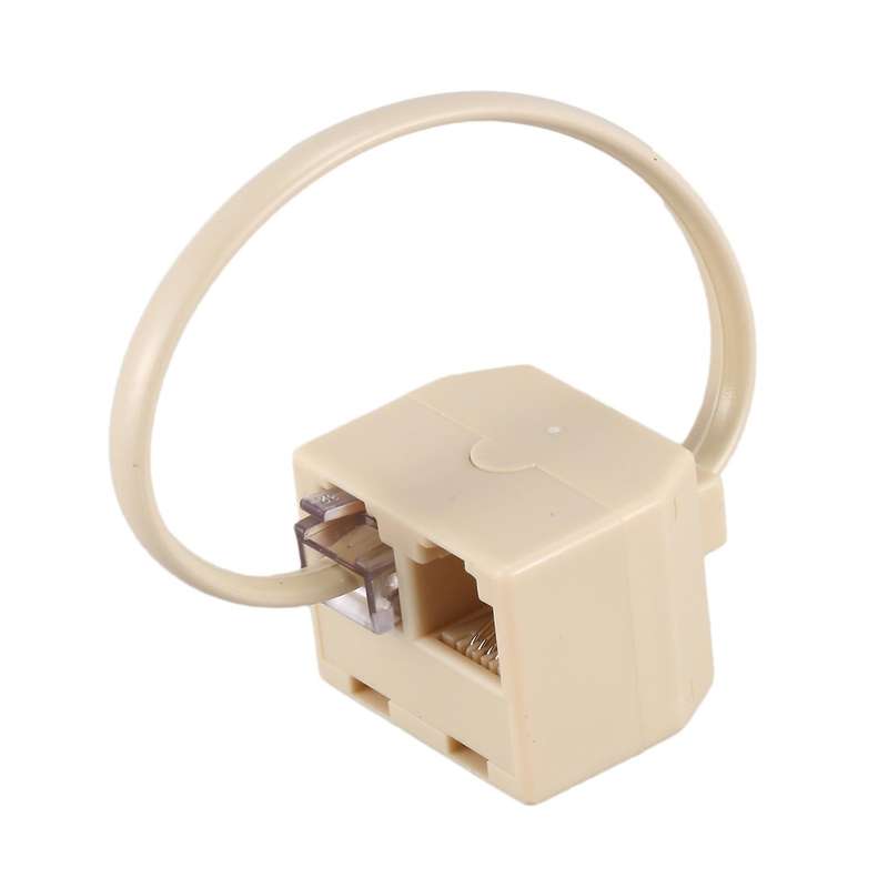 Rj11 6p4c 2 Way Outlet Telephone Jack Line Splitter Adapter Beige