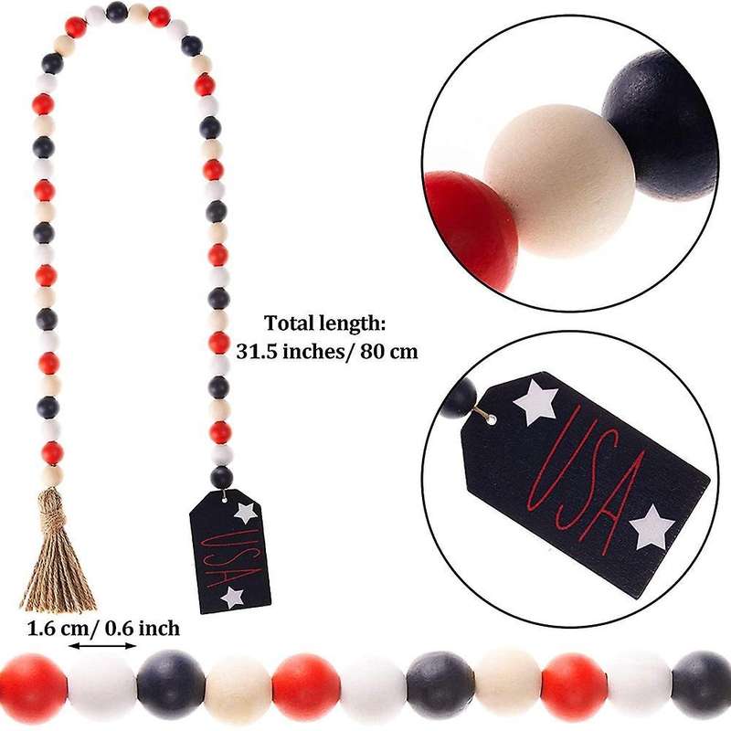 Independence Day Decorations Patriotic Wood Beads for 4th Of July