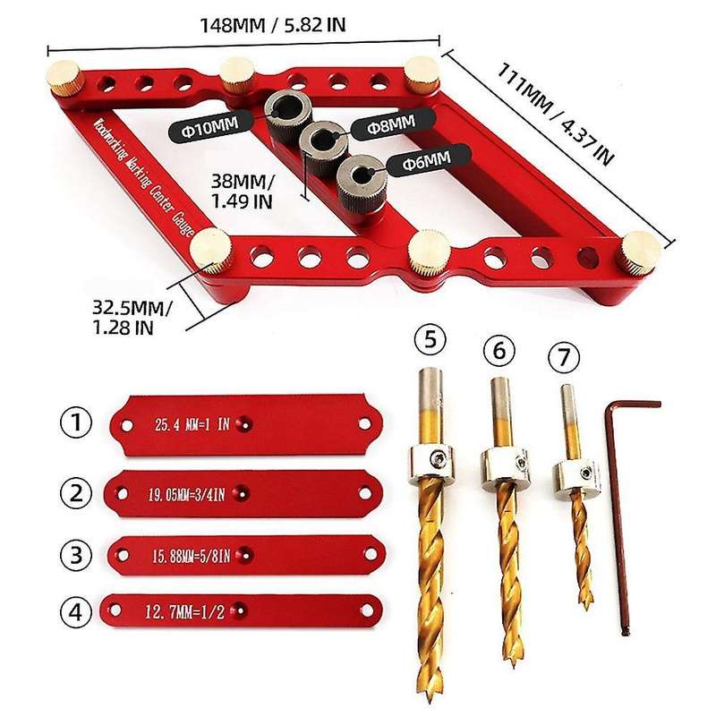 6/8/10mm 2in1 Woodworking Tenon Gauge Locator Durable Drilling