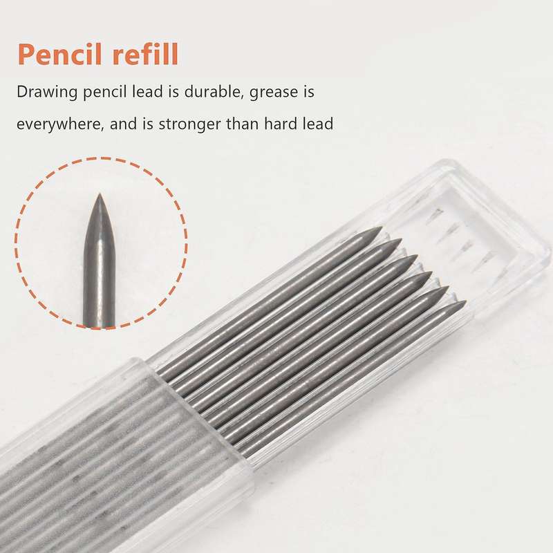 Carpenter Pencil Set with 7 Refill Leads, Built-in Sharpener,pencil E