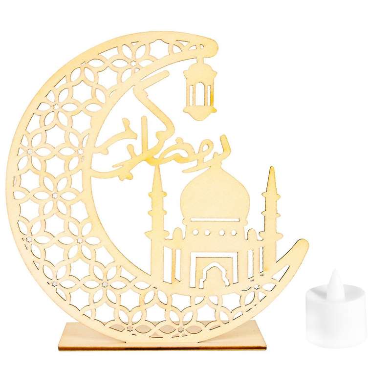 Eid Mubarak Ramadan Decoration, Stars and Moon Led Wooden Crafts B