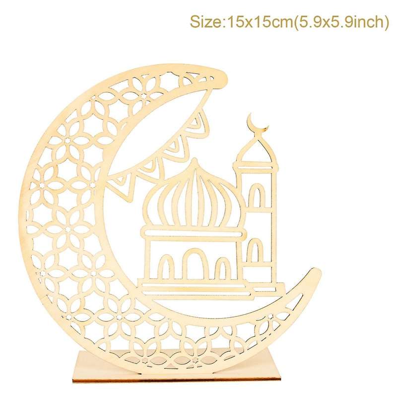 Eid Mubarak Ramadan Decoration, Stars and Moon Led Wooden Crafts B
