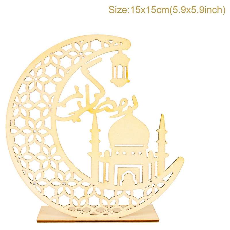 Eid Mubarak Ramadan Decoration, Stars and Moon Led Wooden Crafts B